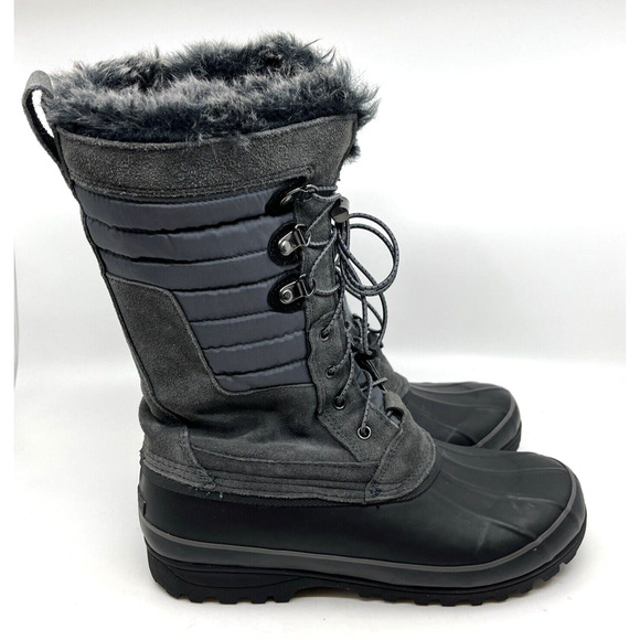 Lands' End Women's Squall Snow Pack Mid Calf Bungee Boots Sz 11B Gray Suede - Picture 2 of 7